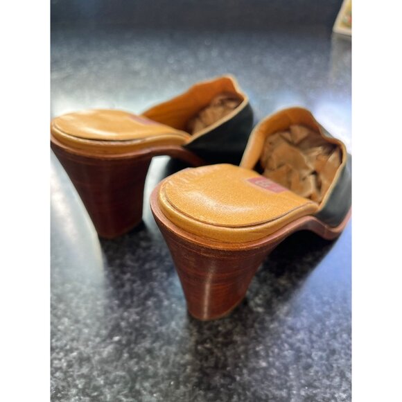 Vtg Effezeta Vigevano  Made In Italy Slide On Wooden High Heels Shoes Deep Teal - Picture 4 of 10